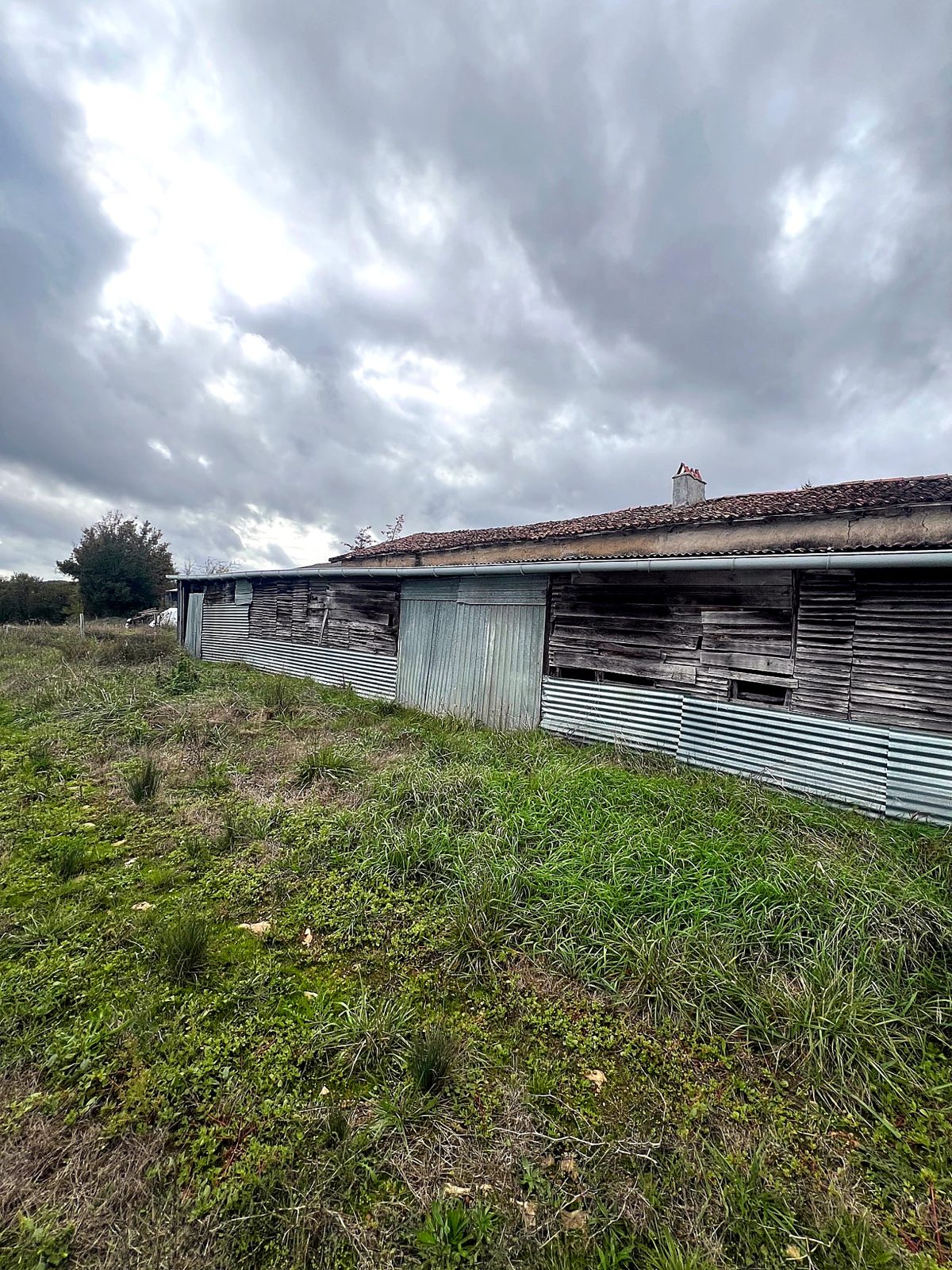 Long barn beside the grassland